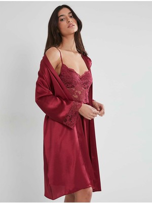 Pierre Cardin  Pierre Cardin Dantel Detay Saten Gecelik Sabahlık Takımı 4265