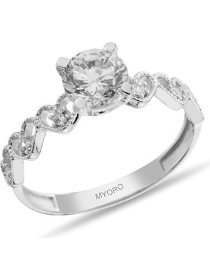 MYOROGOLD 14 Ayar Altın Beyaz Tektaş Yüzük