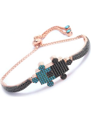 Söğütlü Silver Turkuaz ve Onix Taşlı Yapboz Asansörlü Bileklik