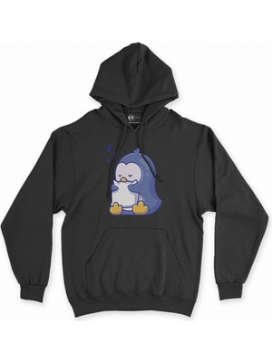 Cix Cix Uykucu Penguen Siyah Kapşonlu Sweatshirt Hoodie