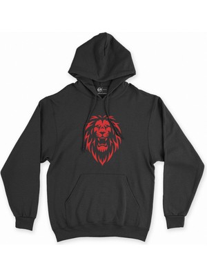 Cix Cix Kırmızı Aslanlı Siyah Kapşonlu Sweatshirt Hoodie