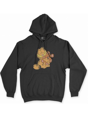 Cix Cix Garfield ve Ayıcık Siyah Kapşonlu Sweatshirt Hoodie