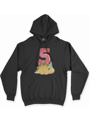 Cix Cix Çocuğumun 5. Yaşına Özel Siyah Kapşonlu Sweatshirt Hoodie