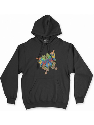 Cix Cix Rengarenk Kelebek Siyah Kapşonlu Sweatshirt Hoodie
