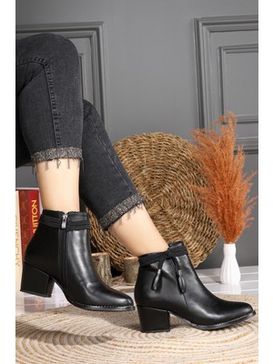 Woggo 402 Cilt 6 cm Topuk Kadın Bot Ayakkabı Siyah