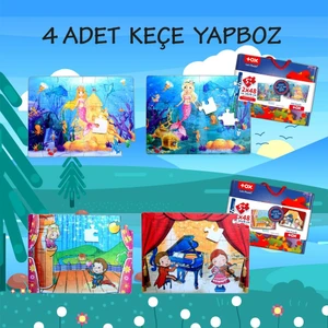 4 Set - 96 Parça  Deniz Kızı ve Sahne 5+ Keçe Yapboz - 5 Yaş Puzzle T41 T19