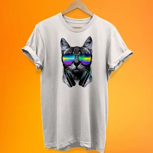 Dj Kedi Baskılı %100 Pamuk Oversize T-Shirt Büyük Beden Tişört