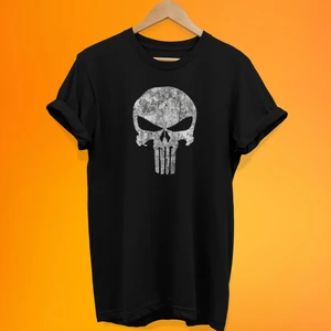 Punisher Baskılı %100 Pamuk Oversize T-Shirt Büyük Beden Tişört