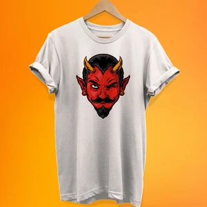 Şeytan Baskılı %100 Pamuk Oversize T-Shirt Büyük Beden Tişört