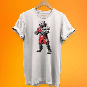 Dövüşcü Pitbull Baskılı %100 Pamuk Oversize T-Shirt Büyük Beden Tişört