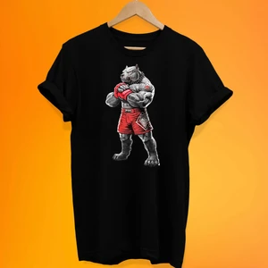 Dövüşcü Pitbull Baskılı %100 Pamuk Oversize T-Shirt Büyük Beden Tişört