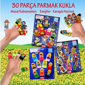 3 Set - 30 Parça Tox Masal Kahramanları, Karagöz Hacivat ve Emojiler Parmak Kukla T225 T106 T224
