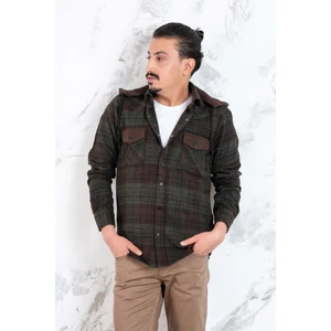 Çift Cepli Slimfit Kapşonlu Erkek Oduncu Gömlek