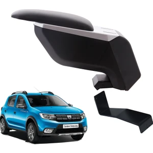 3 Tıkla Dacia Sandero Stepway 2019 Delmesiz Çelik Ayaklı Gri-Siyah Kolçak Kol Dayama