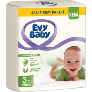 Evy Baby Bebek Bezi 3 Beden Midi 4'lü Fırsat Paketi 120 Adet (YENİ)