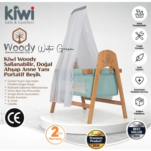 Woody Sallanabilir Doğal Ahşap Anne Yanı Portatif Beşik