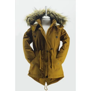 Asortik Unisex Mont Kaban Kışlık Kanvas Kumaş Büzmeli Diz Üstü İçi Kürk Kapüşonlu Kaban Mont-MNT-0005