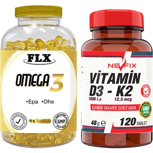 Flx Omega 3 Balık Yağı 90 Softgel  Nevfix Vitamin D3-K2 120 Tablet