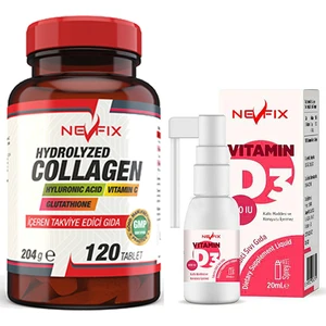 Hydrolyzed Collagen Vitamin C Glutathione 120 Tablet  Nevfix Vitamin D3 Sıvı 20 ml