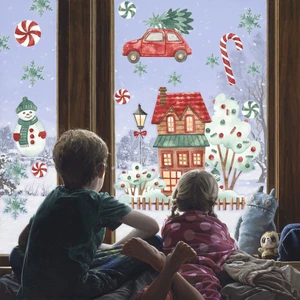 Yılbaşı Karlı Ev Ağaçlar Yeni Yıl Süsleri Çocuk Bebek Odası Sticker Seti