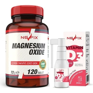 Magnesium Oxide Magnezyum 250 Mg 120 Tablet + Nevfix Vitamin D3 400 Iu 20 ml Sprey