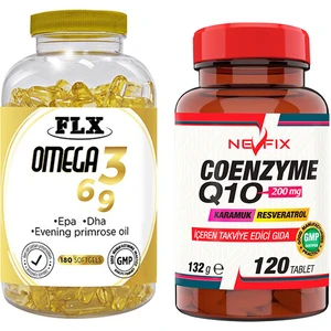 Flx Omega 3-6-9 Balık Yağı 180 Softgel  Nevfix Coenzyme Q10 200 Mg Koenzim Karamuk 120 Tablet