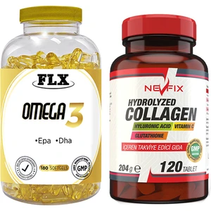 Flx Omega 3 Balık Yağı 180 Softgel  Nevfix Collagen Glutation Hyaluronic Acid Vitamin C 120 Tablet
