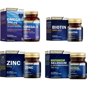 Omega 3 Balık Yağı 2000 Mg 60 Kapsül+Selenyum 100 Tablet+ Biotin 30 Tablet+ Çinko 100 Tablet