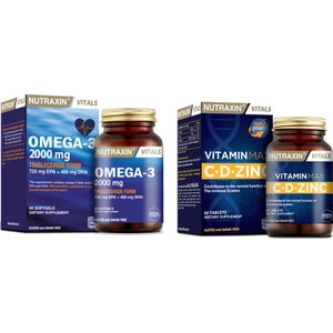 Omega 3 Balık Yağı 2000 Mg 60 Yumuşak Kapsül + Vitamin Max (C ,d, Zinc) 60 Tablet