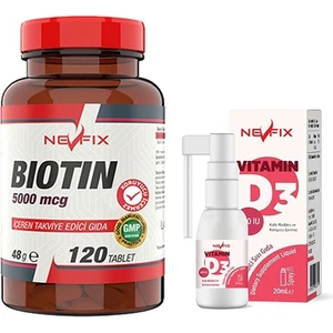 Biotin 5000 Mcg 120 Tablet & Nevfix Vitamin D3 Sıvı Sprey