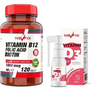 Vitamin B12 Folic Acid Biotin 1000 Mcg 120 Tablet + Nevfix Vitamin D3 Sıvı Sprey