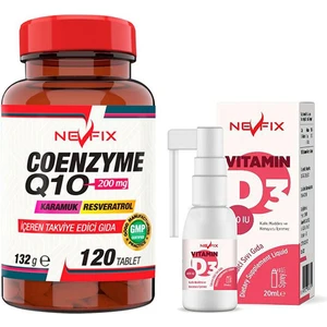 Coenzyme Q10 200 Mg Koenzim Resveratrol Q10 Karamuk 120 + Nevfix Vitamin D3 400 Iu 20 ml Sprey