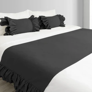 Ritmo Home Yatak Runner & Iç Dolgulu Kırlent Seti Fırfırlı Siyah