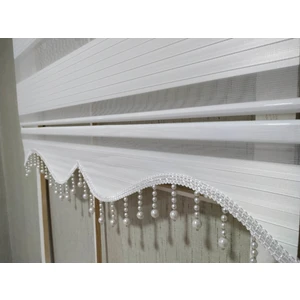 Binbir Perde Binbirperde Beyaz Pileli Boncuklu Zebra Perde