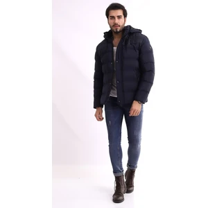 Erkek Kapüşonlu Lacivert Su ve Rüzgar Geçirmez Regular Şişme Kaban&mont
