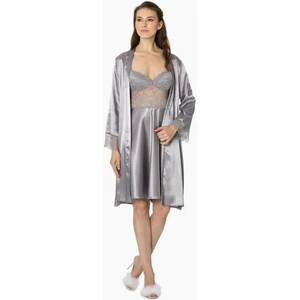 Pierre Cardin  Pierre Cardin Dantel Detay Saten Gecelik Sabahlık Takımı 4265