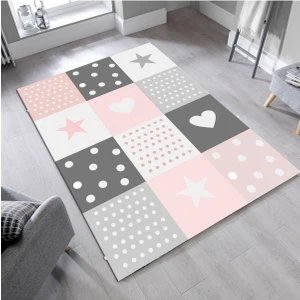 Halımax cino 64 Antialerjik Kalpli Yıldızlı Çocuk Odası Halısı Gri Pembe