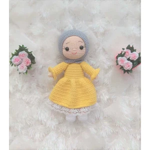 Toys City Sarı Elbiseli Tesettürlü Bebek Organik Örgü Oyuncak