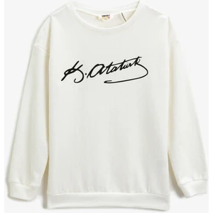 Yazı Baskılı Sweatshirt Bisiklet Yaka Pamuklu