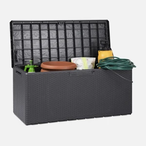 Sadece Nette Tekerlekli Rattan Örgülü Bahçe Depolama Sandığı