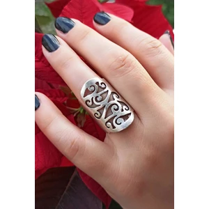 Fildişi Aksesuar Antik Gümüş Kaplama Otantik Şekilli El Yapımı Ayarlanabilir Yüzük