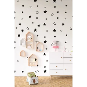 Lizpo Decor Yıldız Yağmuru Duvar Sticker, Bebek ve Çocuk Odası Dekoratif Duvar Çıkartması, 3-4-5 cm Siyah