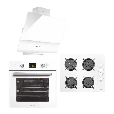 Luxell Opall Beyaz Set ( DA-835 Cam Davlumbaz - 40 Tahdf Ankastre Cam Ocak -  B66-SGF3 Opall Beyaz