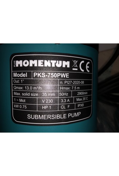 Momentum PKS-750PWE Plastik Gövdeli Drenaj Pompası Temiz Su