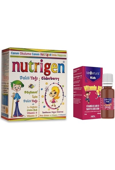 Nutrigen Çocuklar Için Balık Yağı Şurubu + Kara Mürver Şurup 200 ml + D3 Vitamin Damla 20 ml