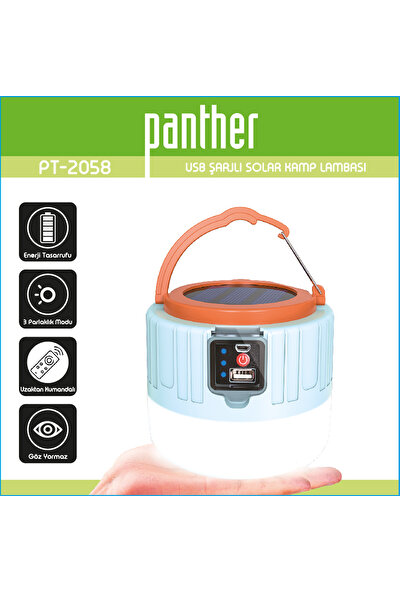 Panther PT-2058 USB Şarjlı Solar Kamp Lambası