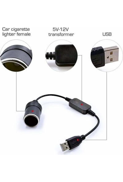 PlatoonUSB 5 V Için 12 V Araba Çakmak Dişi Soket Güç Kablosu USB Çakmak