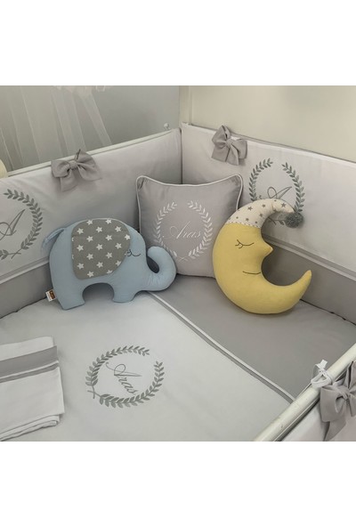 Pudra Decor Olea Kişiye Özel Bebek Uyku Seti / Gri Beyaz