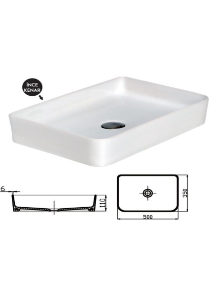 Smart Slim Tezgahüstü Set Üstü Lavabo 35X50 cm