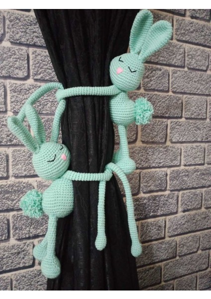 Yeşil Tavşan Perde Tutucu Organik Örgü Oyuncak